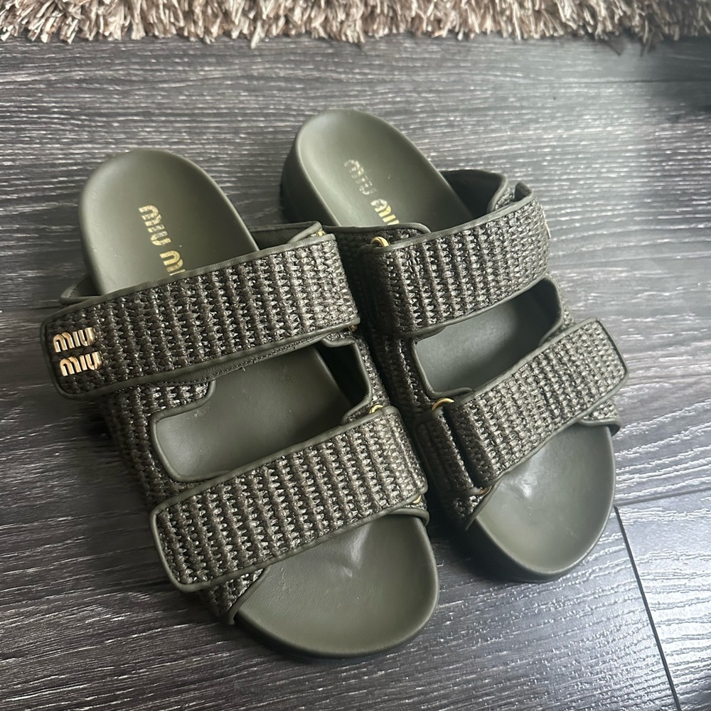Miu Miu Raffia Dual-Grip Comfort Sandals